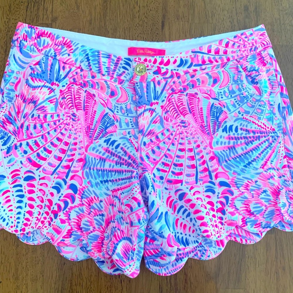 Lilly Pulitzer Buttercup Knit Shorts W/ Scallop SZ 8 Raz Berry Sea You Soon